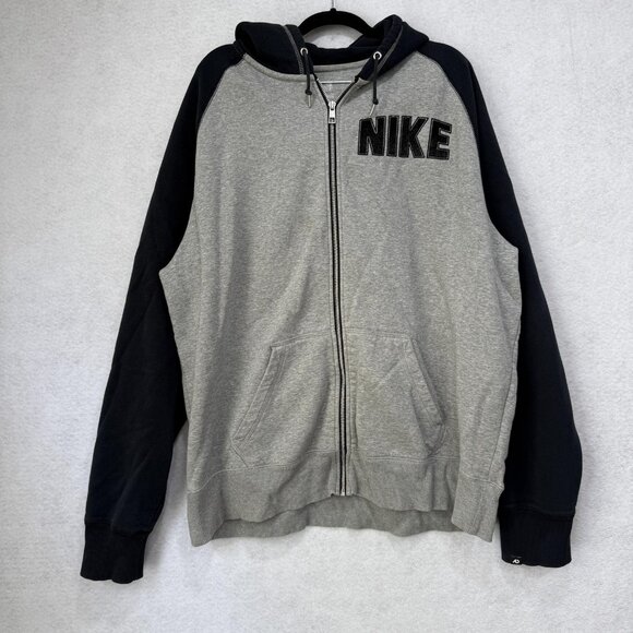 Nike Hoodie Mens 2XL Gray Black Full Zip Athletic Dept Spell Out Sweatshirt - Picture 1 of 15
